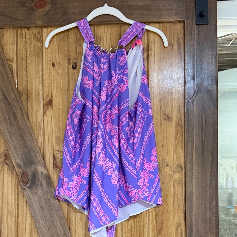 Lily Pulitzer Julien Halter Tank Top mystical purple and color craze pattern